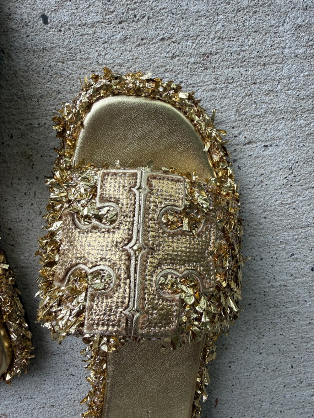 NIB Tory Burch Double T Sport Slides Tinsel Gold Size 8 (NEW!) - Picture 5 of 7